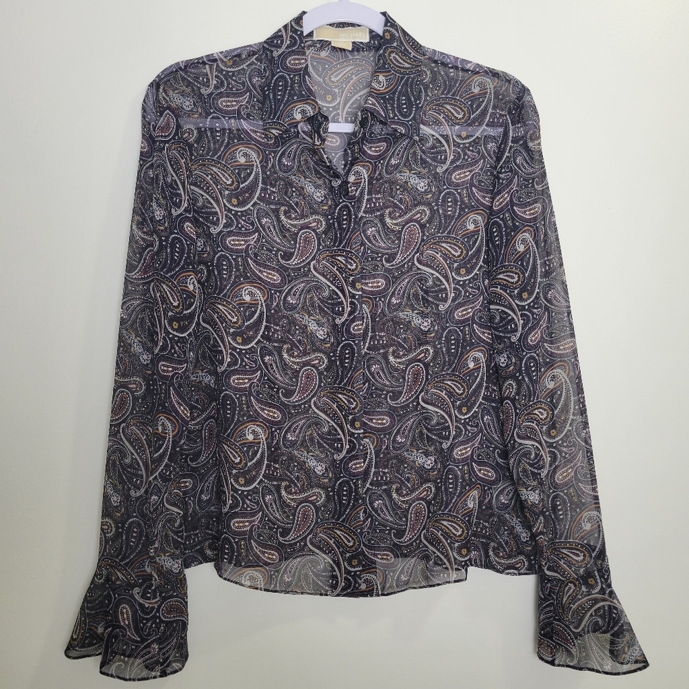 Michael Michael‎ Kors Paisley Sheer Silk Blouse Top Size 6